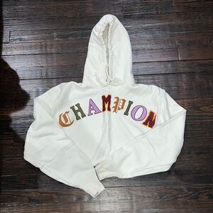 Champion White Hoodie with Multicolor Logo
